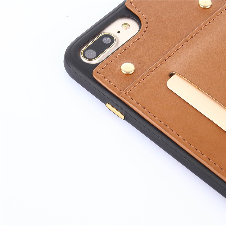 LC.IMEEKE Rivet Leather Coated Card Holder TPU Case for iPhone 7 Plus 5.5 inch - Brown-4
