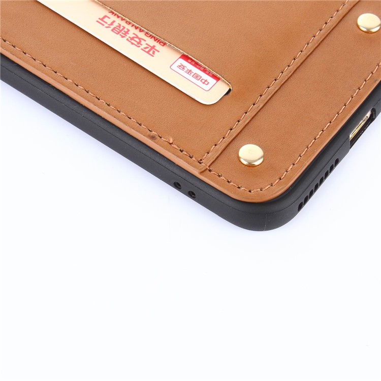 LC.IMEEKE Rivet Leather Coated Card Holder TPU Case for iPhone 7 Plus 5.5 inch - Brown-5