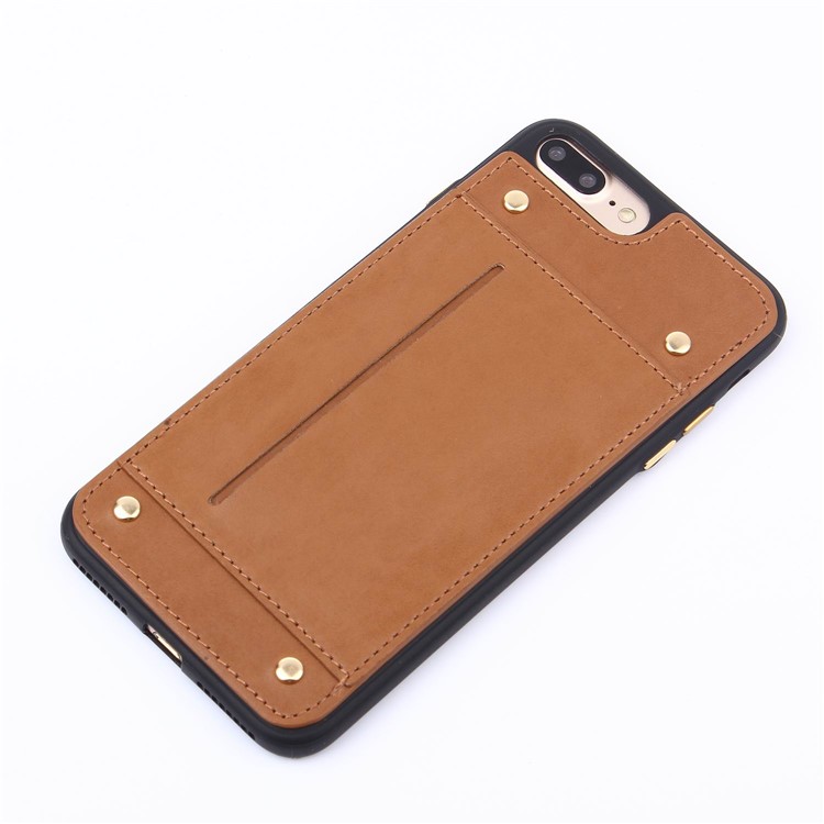 LC.IMEEKE Rivet Leather Coated Card Holder TPU Case for iPhone 7 Plus 5.5 inch - Brown-7