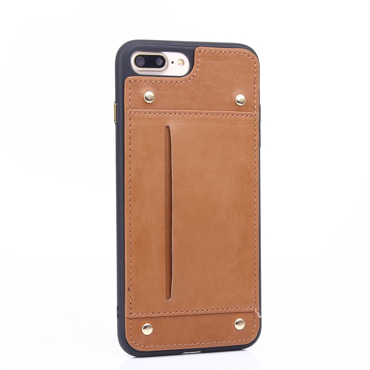 LC.IMEEKE Rivet Leather Coated Card Holder TPU Case for iPhone 7 Plus 5.5 inch - Brown-8