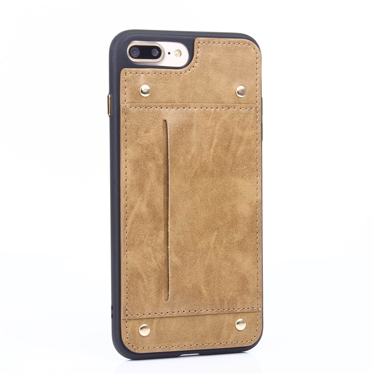 LC.IMEEKE Rivet Leather Coated Card Holder TPU Case for iPhone 7 Plus 5.5 inch - Brown-9