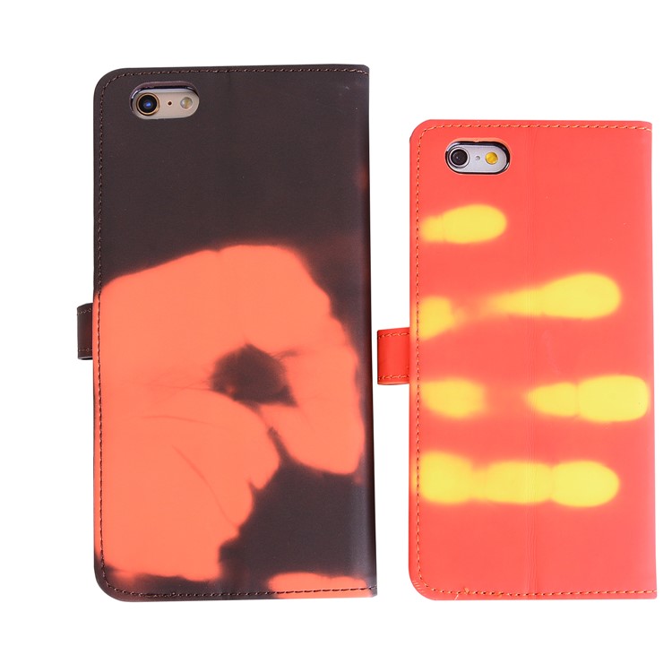 Thermal Induction Fluorescent Color Changing Wallet Stand Leather Case for iPhone 6s Plus / 6 Plus - Black-5