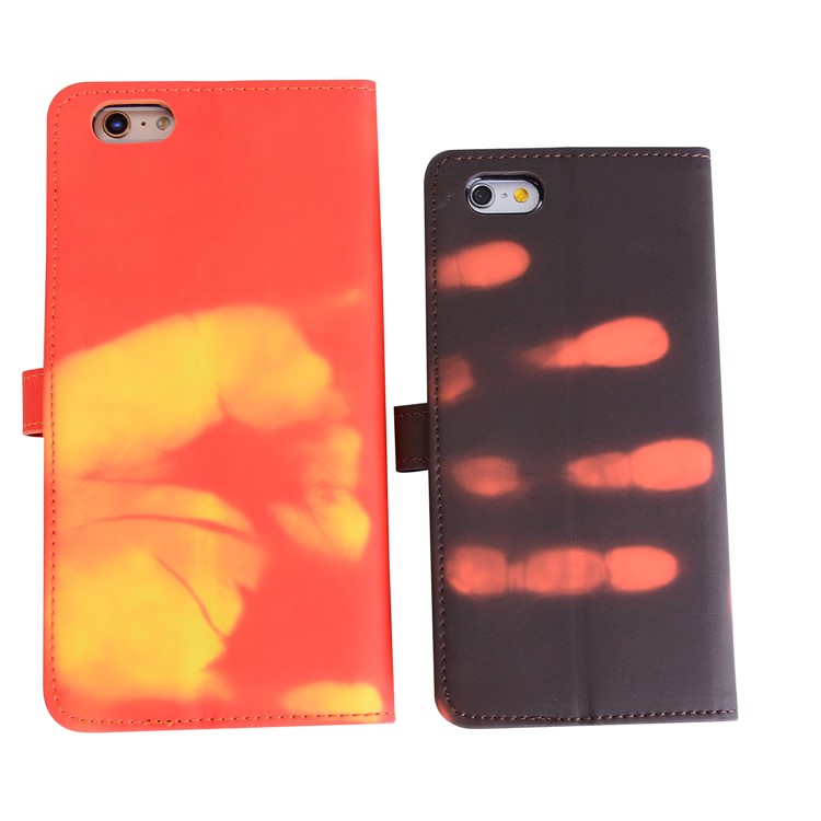 Thermal Induction Fluorescent Color Changing Wallet Stand Leather Case for iPhone 6s Plus / 6 Plus - Black-6