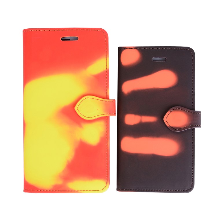 Thermal Induction Fluorescent Color Changing Wallet Stand Leather Case for iPhone 6s Plus / 6 Plus - Black-7