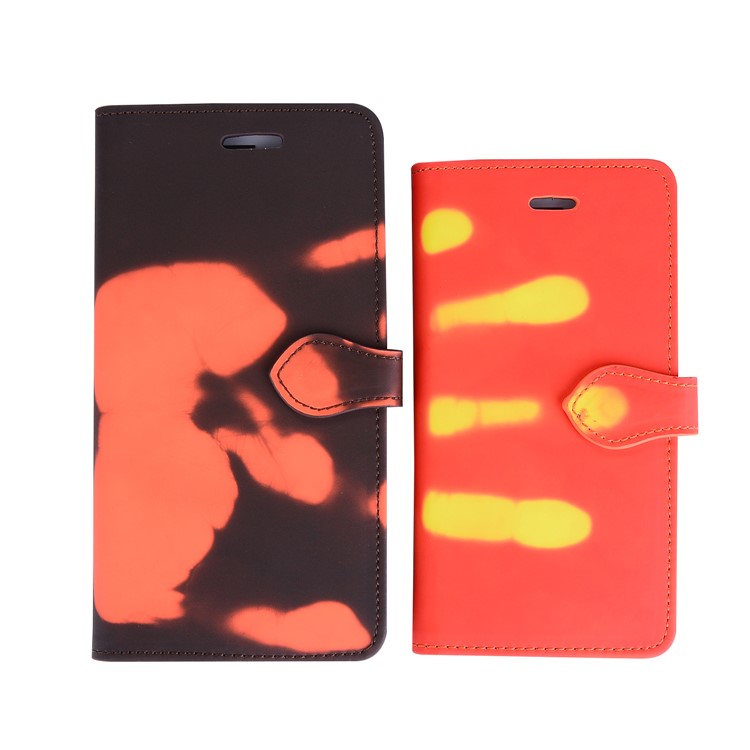 Thermal Induction Fluorescent Color Changing Wallet Stand Leather Case for iPhone 6s Plus / 6 Plus - Black-8