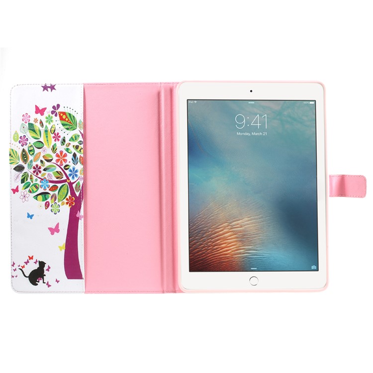 Mobile Accessory Pattern Printing Leather Wallet Stand Case for iPad 9.7 (2018) / 9.7 (2017) - Colorized Tree-6