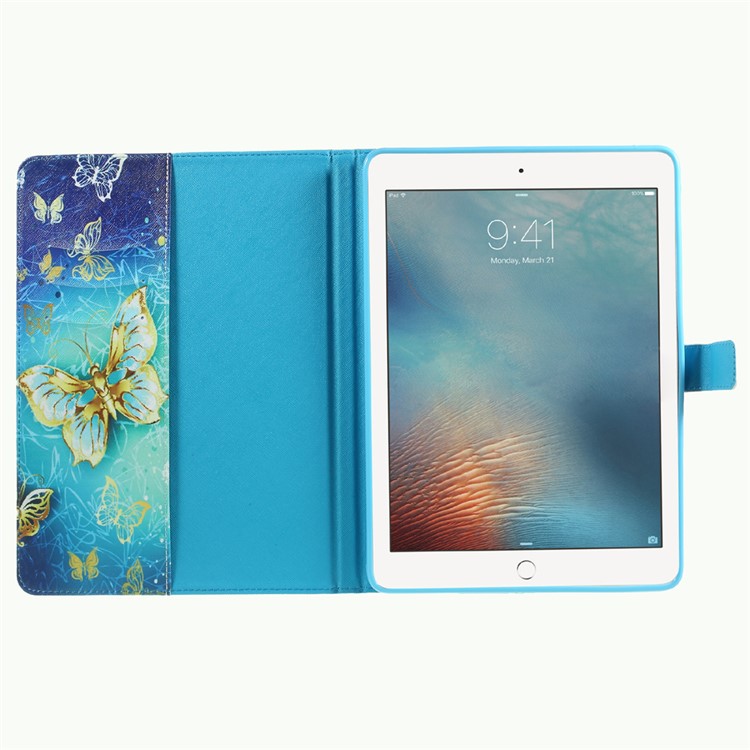 For iPad 9.7 (2018) / 9.7 (2017) Patterned Folio Leather Wallet Stand Shell - Beautiful Butterflies-6