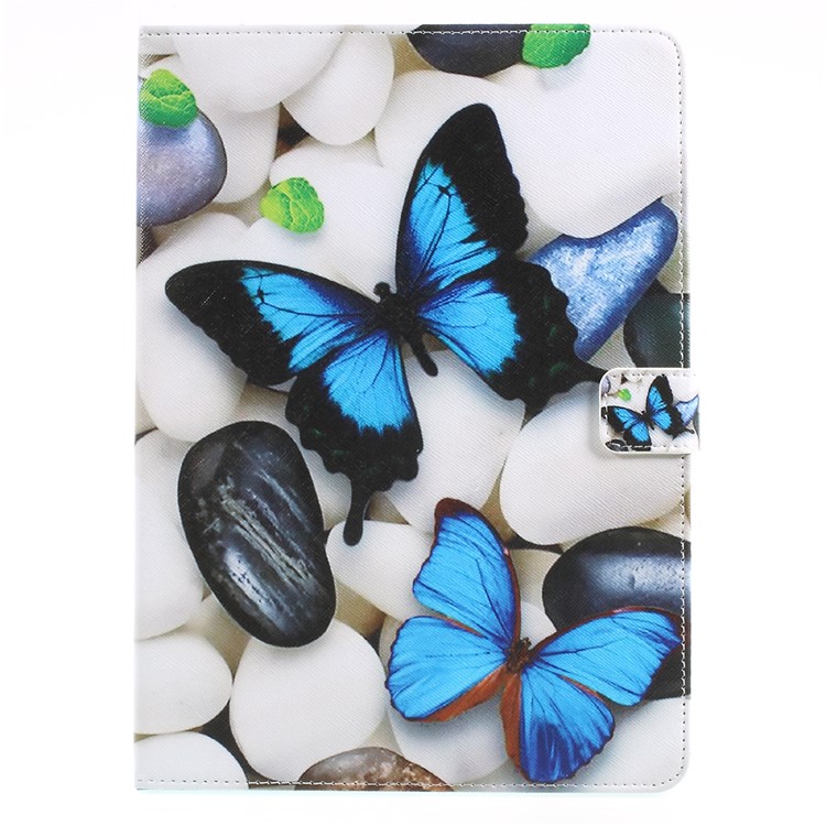 Pattern Printing Leather Wallet Stand Tablet Case for iPad 9.7 (2018) / 9.7 (2017) - Blue Butterflies and Pebbles-1