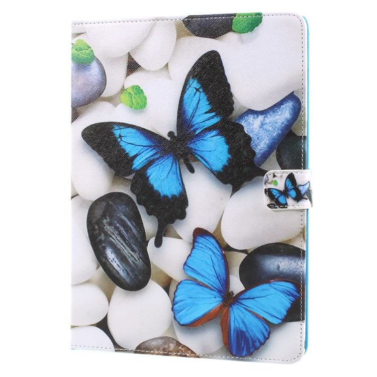 Pattern Printing Leather Wallet Stand Tablet Case for iPad 9.7 (2018) / 9.7 (2017) - Blue Butterflies and Pebbles-2