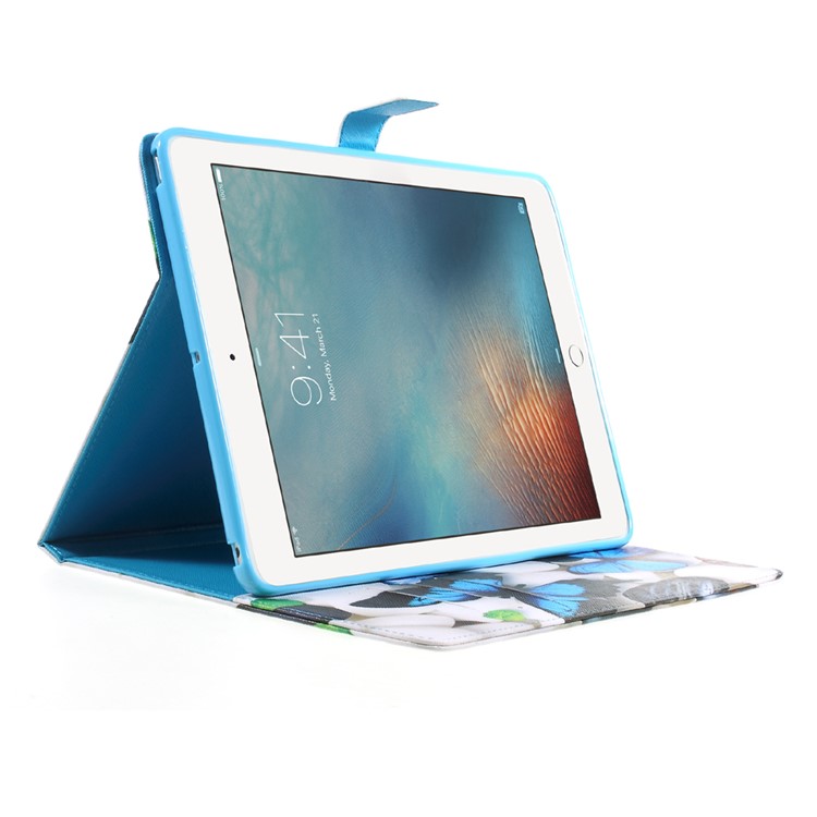 Pattern Printing Leather Wallet Stand Tablet Case for iPad 9.7 (2018) / 9.7 (2017) - Blue Butterflies and Pebbles-4