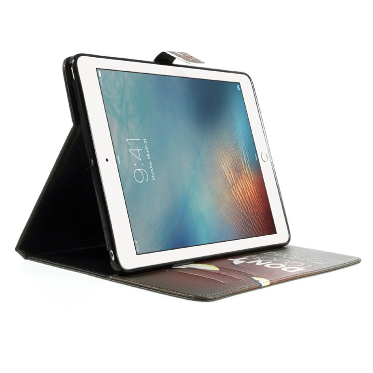 Per iPad 9.7(2017) Copertura di stampa a motivi a doppia faccia in pelle di supporto - Espressione arrabbiata e parole di avvertimento-4