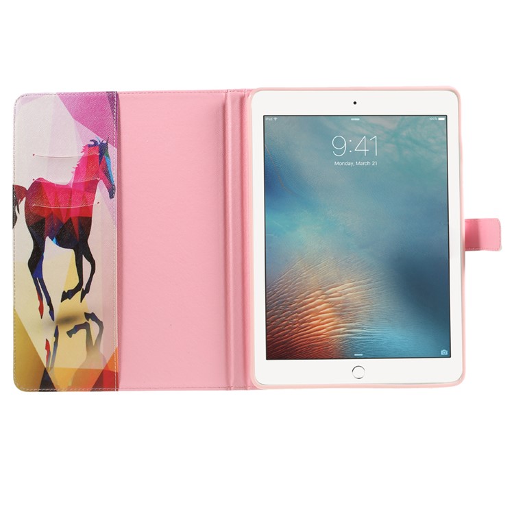 Faltbare Druckmuster Brieftasche Leder Pad Gehäuse Zubehör Für Ipad 9.7 (2017) - Pferd-6