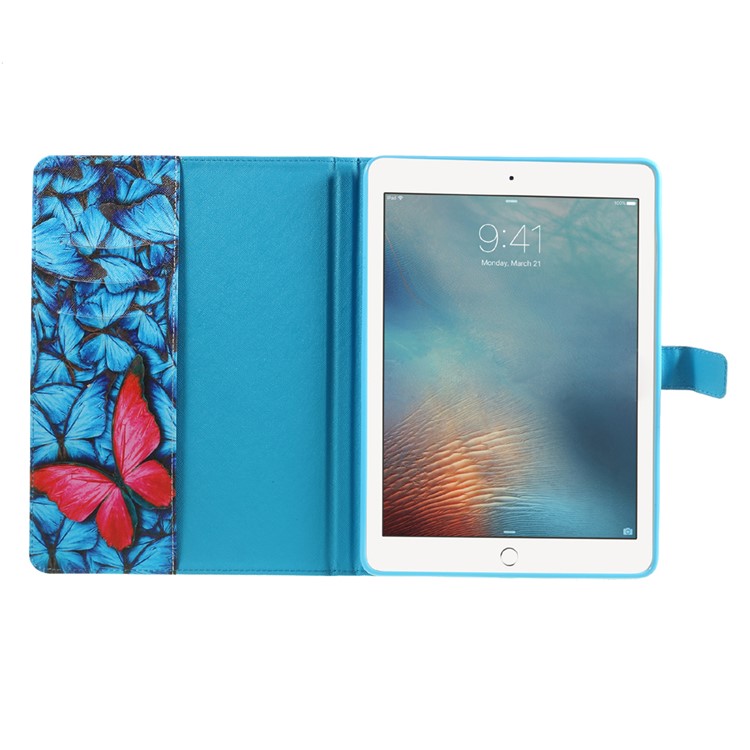 For iPad 9.7 (2018) / 9.7 (2017) Stand Leather Pattern Printing Folio Tablet Shell - Pretty Butterflies-6