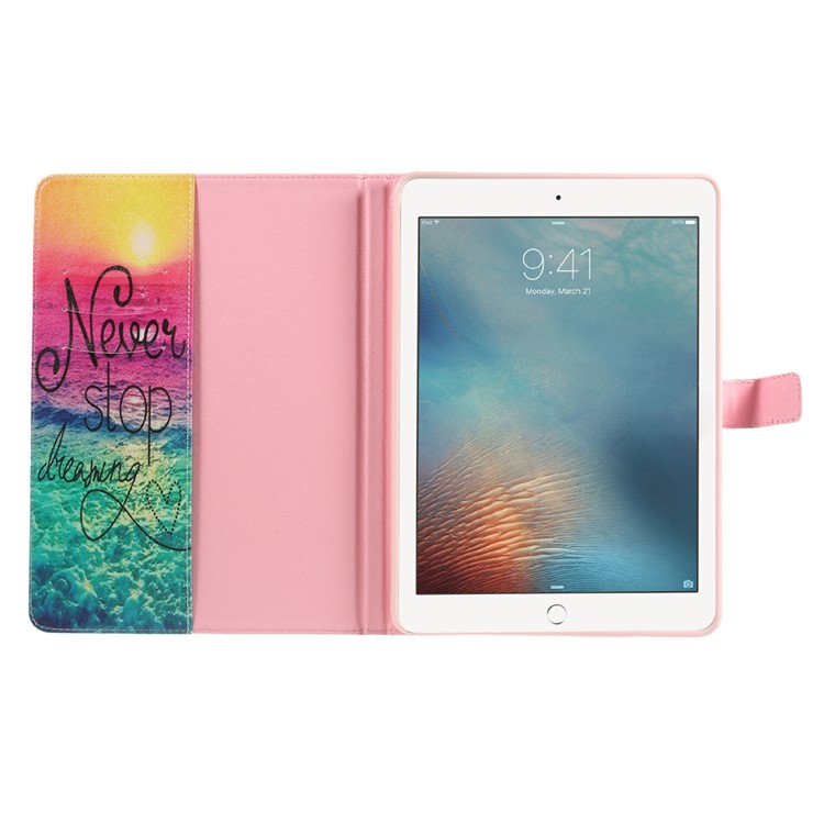 Patterned Case Accessory Stand Leather Card Holders Flip Case for iPad 9.7 (2018) / 9.7 (2017) - Never Stop Dreaming-6