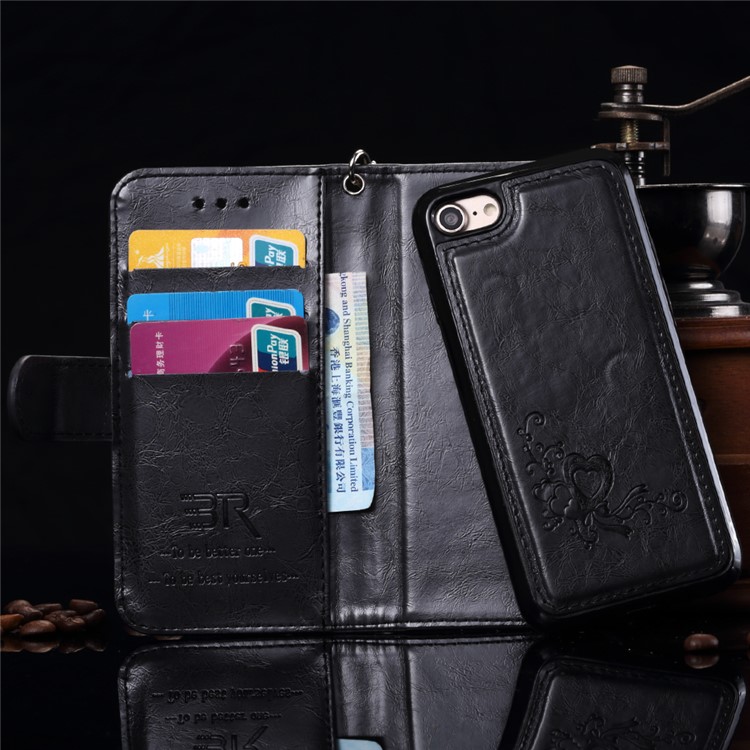Imprinted Flower Detachable 2-in-1 Wallet Leather Phone Case for iPhone 7 4.7 inch - Black-3