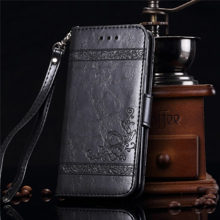 Imprinted Flower Detachable 2-in-1 Wallet Leather Cover Case for iPhone 7 Plus 5.5 inch - Black-1