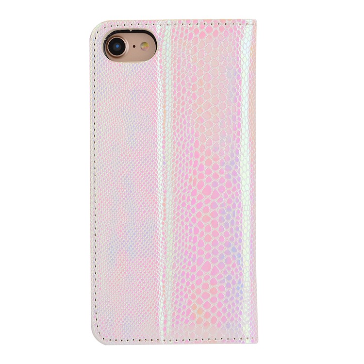 Fancy Snake Texture Card Holder Leather Protective Phone Case for iPhone 7 - Pink-3