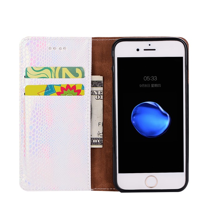 Fancy Snake Texture Card Holder Leather Protective Phone Case for iPhone 7 - Pink-4
