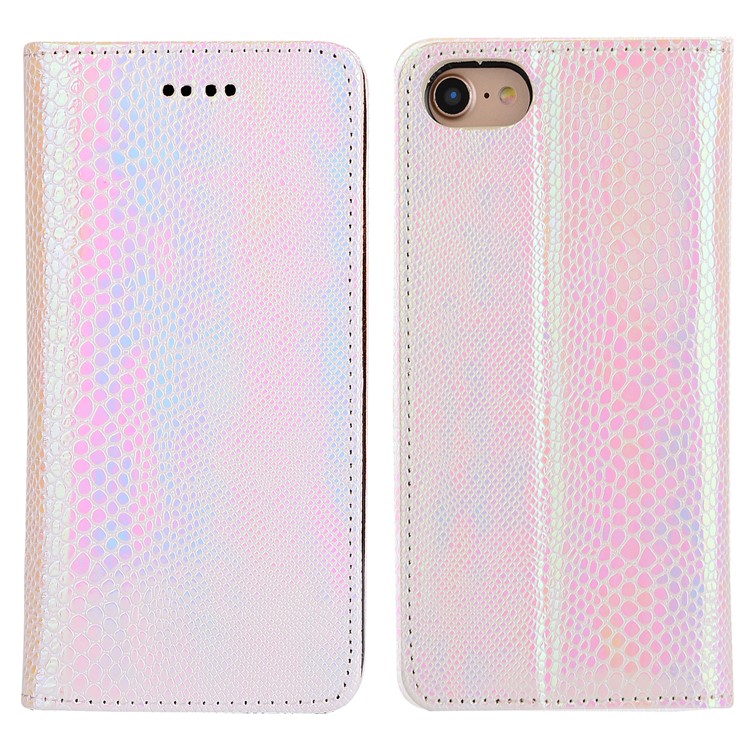 For iPhone 7 Plus Fancy Snake Texture Wallet Stand Leather Mobile Casing - Pink-1