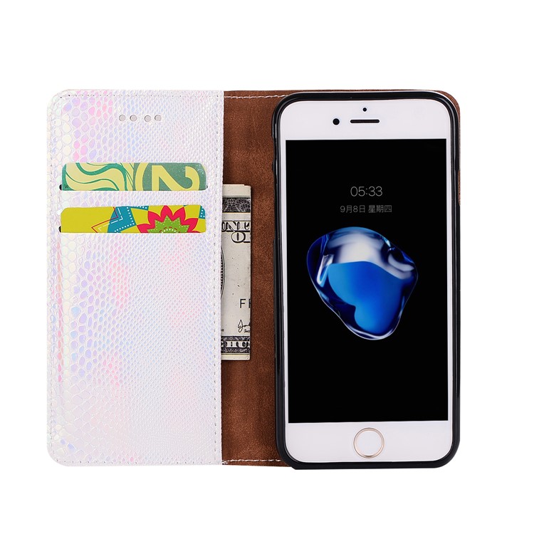 For iPhone 7 Plus Fancy Snake Texture Wallet Stand Leather Mobile Casing - Pink-3