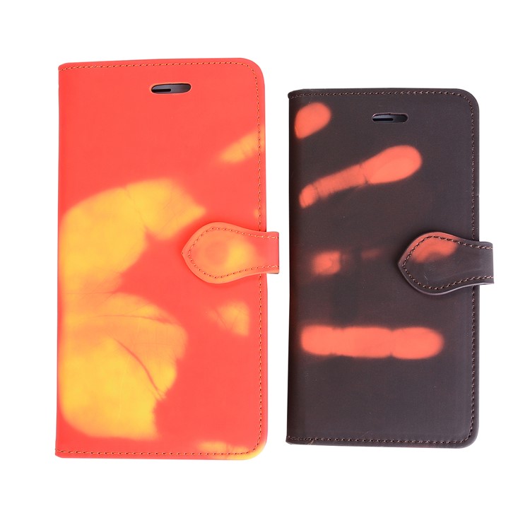 Thermal Induction Fluorescent Color Changing Wallet Leather Magnetic Cover for iPhone 7 Plus - Black-4