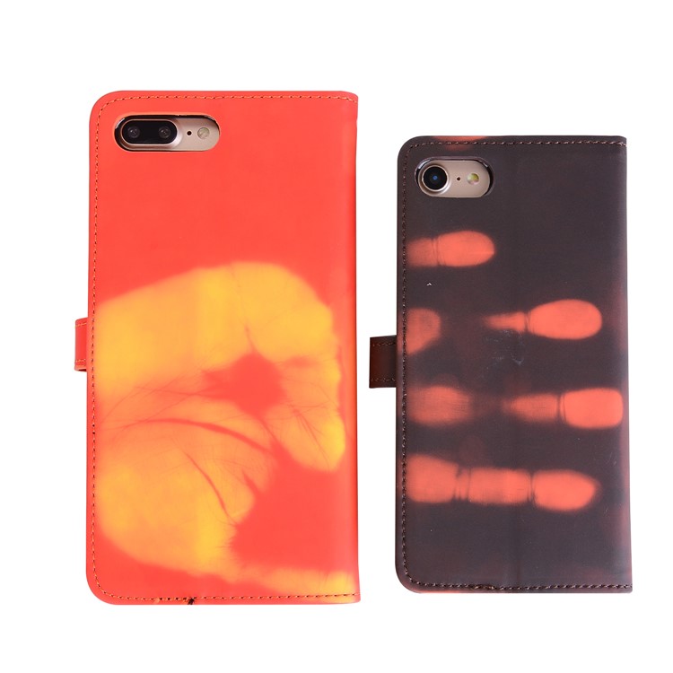 Thermal Induction Fluorescent Color Changing Wallet Leather Magnetic Cover for iPhone 7 Plus - Black-5