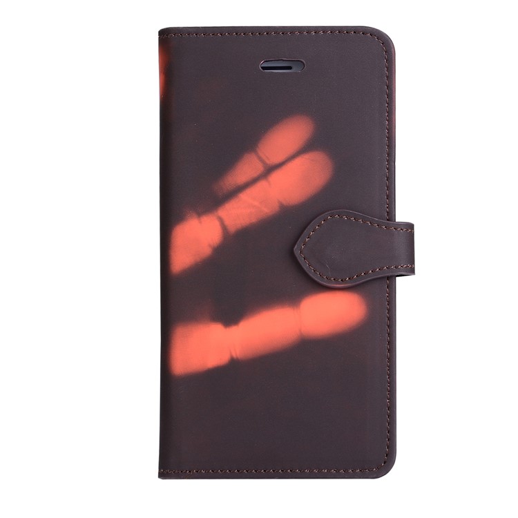 Thermal Induction Fluorescent Color Changing Wallet Leather Cover with Stand for iPhone 7 - Black-1