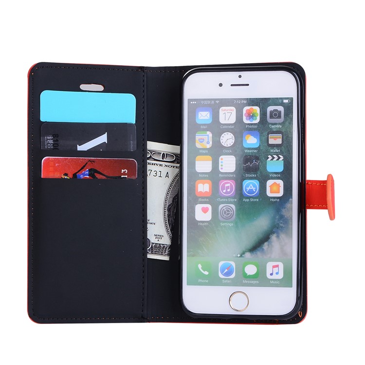 Thermal Induction Fluorescent Color Changing Wallet Leather Cover with Stand for iPhone 7 - Black-4