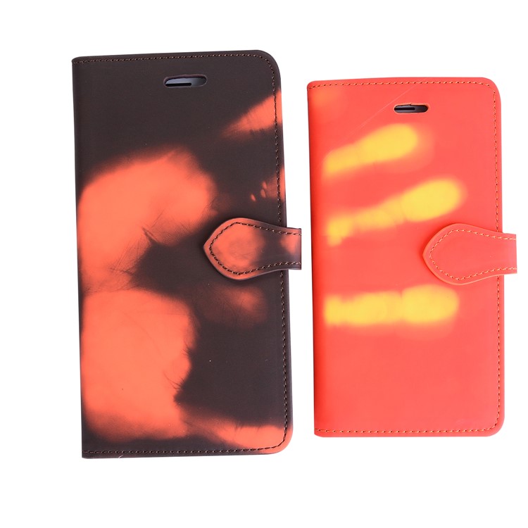 Thermal Induction Fluorescent Color Changing Wallet Leather Cover with Stand for iPhone 7 - Black-5