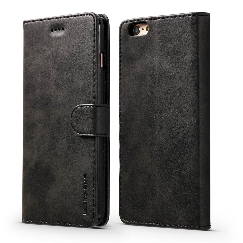 LC.IMEEKE Genuine Split Leather Wallet Phone Casing with Stand for iPhone 6s / 6 - Black-1