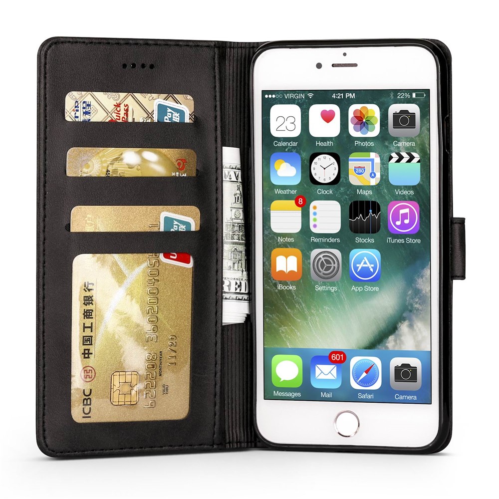 Lc. Carcasa de Teléfono de Billetera de Cuero PU Texturizado de Imeeke Para Iphone 6s / 6 Con Soporte Plegable Ajustable - Negro