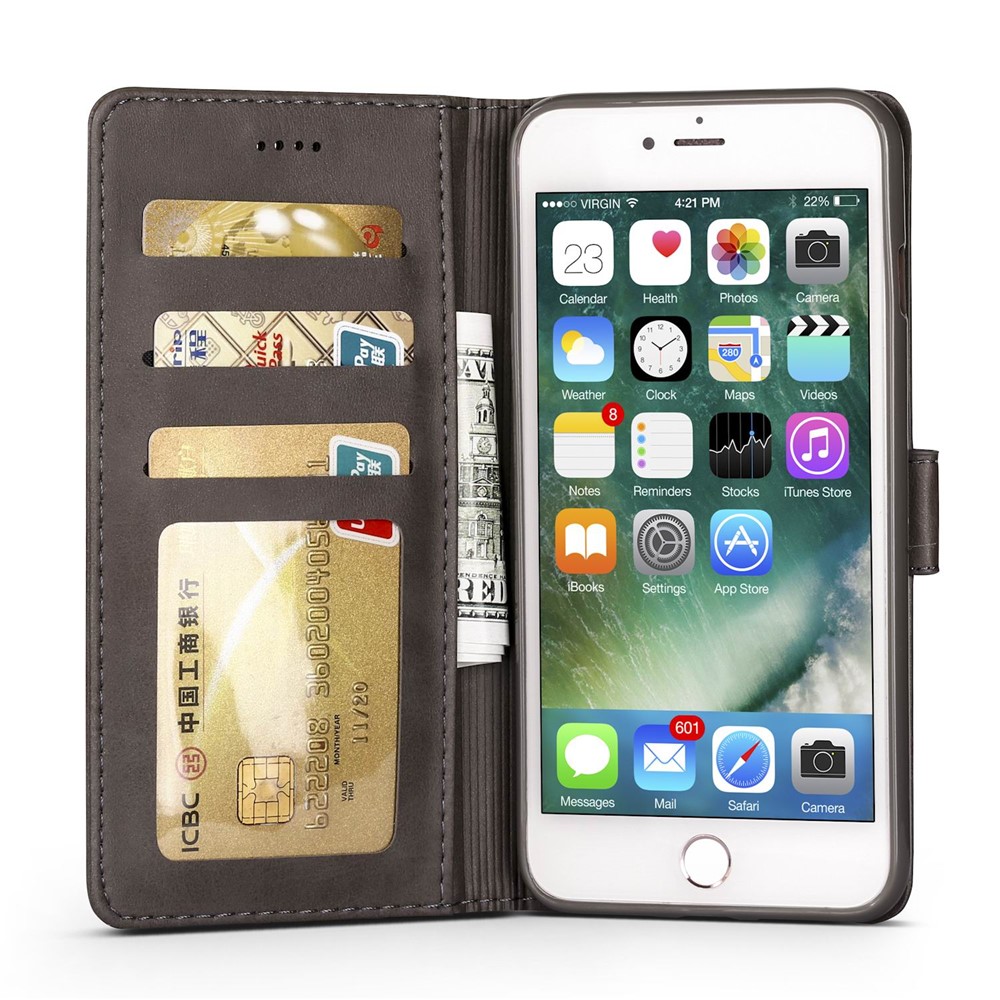 LC.IMEEKE Genuine Split Leather Wallet Mobile Phone Protector with Stand for iPhone 6s / 6 - Grey-5