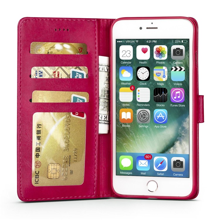 LC.IMEEKE Genuine Split Leather Wallet Phone Shell with Stand for iPhone 6s / 6 - Rose-5