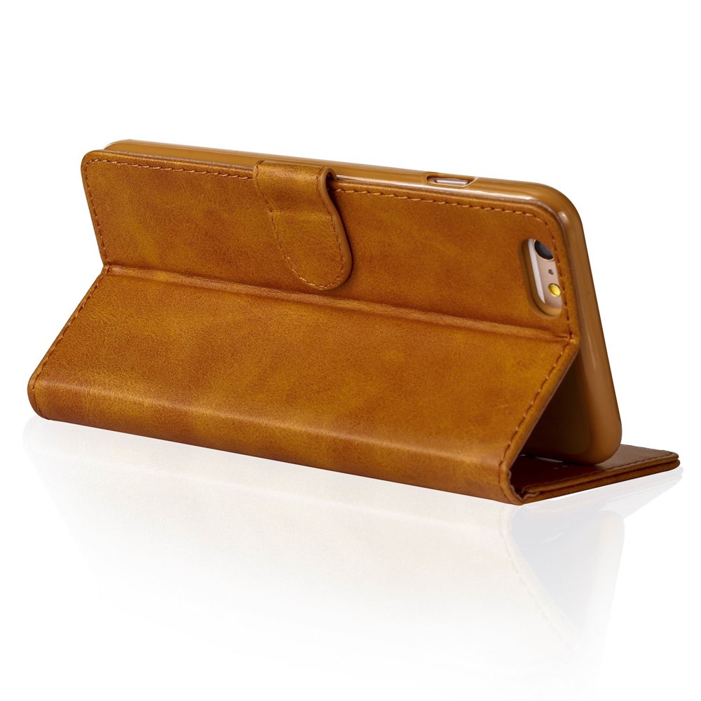 LC.IMEEKE Genuine Split Leather Wallet Phone Case with Stand for iPhone 6s / 6 - Light Brown-4