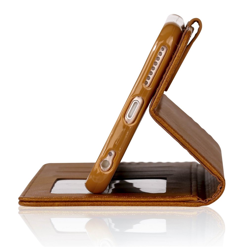 LC.IMEEKE Genuine Split Leather Wallet Phone Case with Stand for iPhone 6s / 6 - Light Brown-7