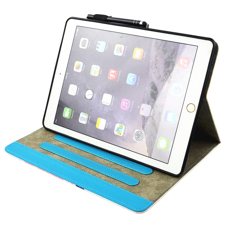 For iPad 9.7 (2017) Pattern Printing Smart Leather Case with Card Slots - Fruit Feast-6