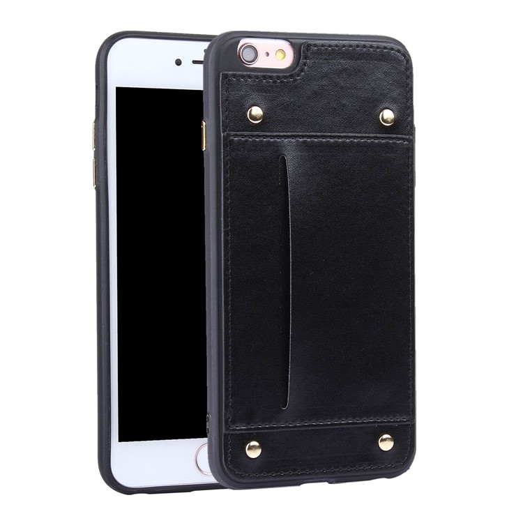 LC.IMEEKE Rivet Leather Coated TPU Card Holder Phone Casing for iPhone 6s / 6 - Black-1