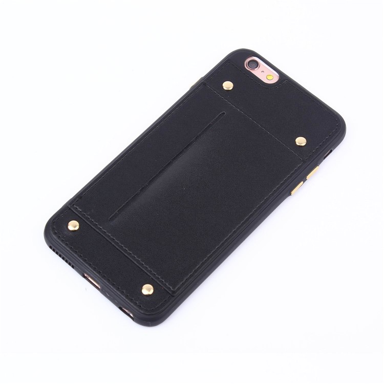LC.IMEEKE Rivet Leather Coated TPU Card Holder Phone Casing for iPhone 6s / 6 - Black-4