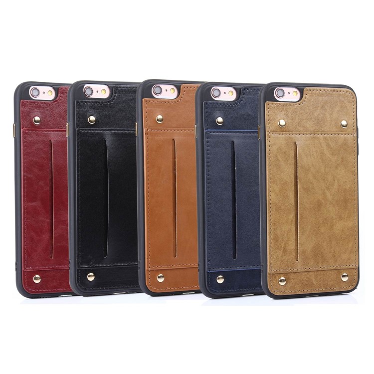 LC.IMEEKE Rivet Leather Coated TPU Card Holder Phone Casing for iPhone 6s / 6 - Black-5