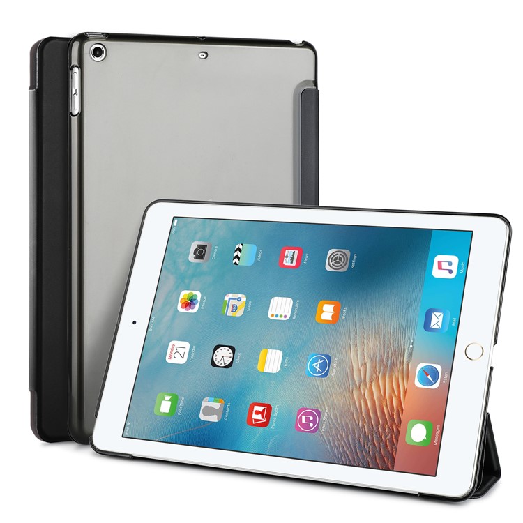Tri-fold PU Leather Smart Flip Tablet Shell Cover for iPad 9.7 (2017) - Black-17