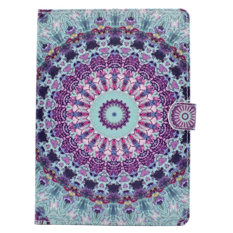 Pattern Printing Leather Wallet Tablet Case for iPad 9.7 (2018) / 9.7 (2017) - Cyan and Purple Bohemia Pattern-2