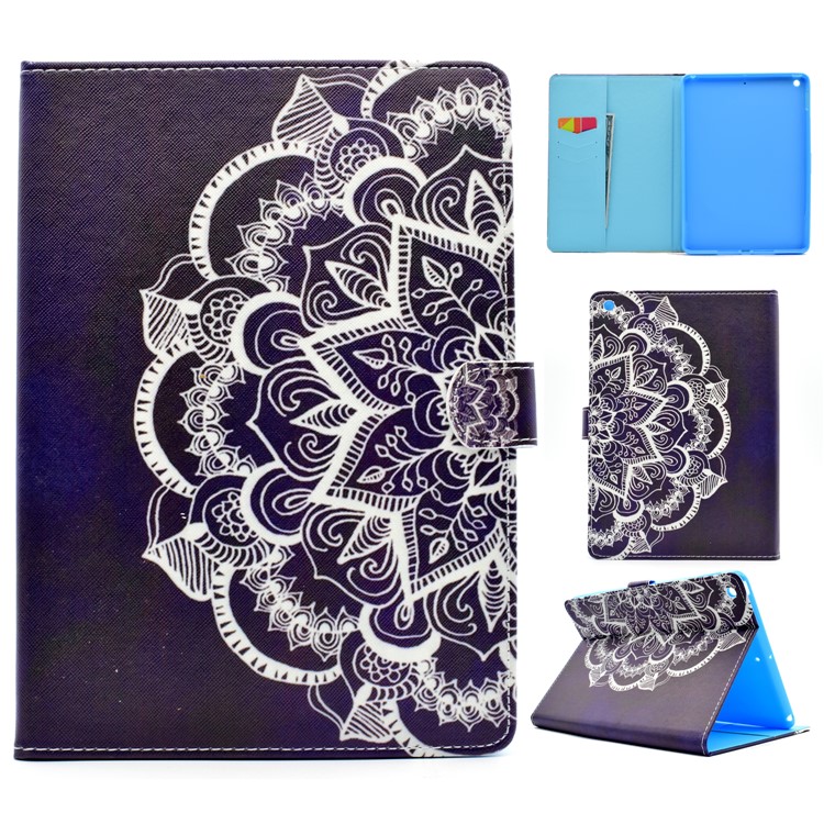 Padrão de couro carteira tampa da mesa com suporte para iPad 9.7 (2017) - Half Henna Lotus-1