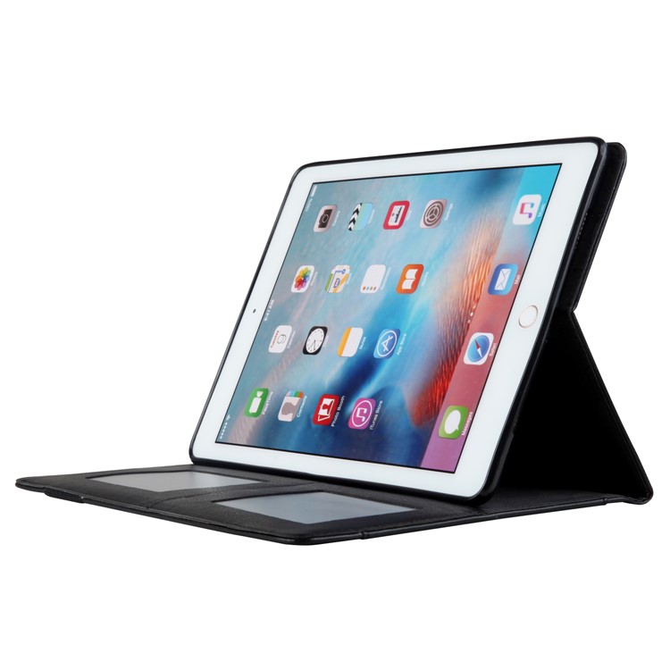 CMAI2 Leather Card Slots Flip Case with Stylus Pen Holder for iPad Pro 9.7 inch - Black-4