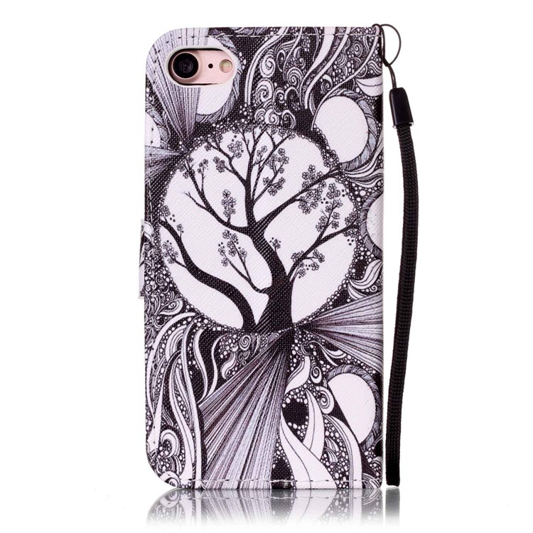 Rhinestone Decor Patterned Leather Wallet Case with Lanyard for iPhone 7 - Abstract Tree Pattern-2