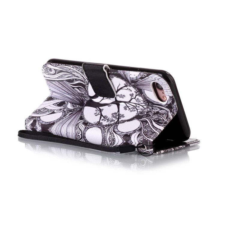 Rhinestone Decor Patterned Leather Wallet Case with Lanyard for iPhone 7 - Abstract Tree Pattern-3