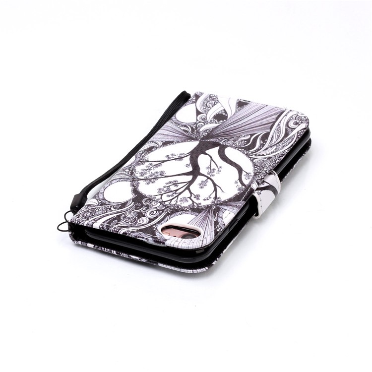 Rhinestone Decor Patterned Leather Wallet Case with Lanyard for iPhone 7 - Abstract Tree Pattern-4