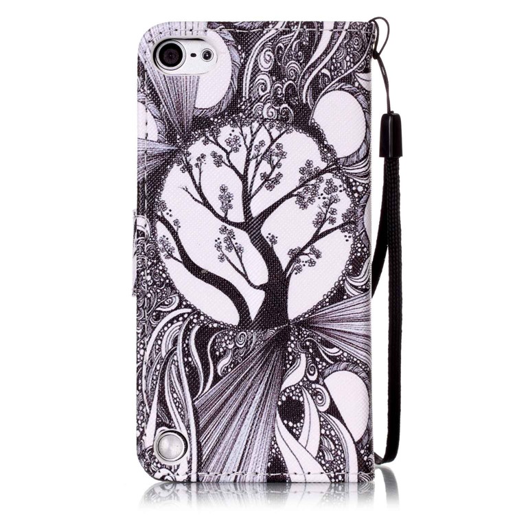 Rhinestone Decor Patterned Wallet Leather Stand Case Cover for iPod Touch 6/5 - Abstract Tree Pattern-2
