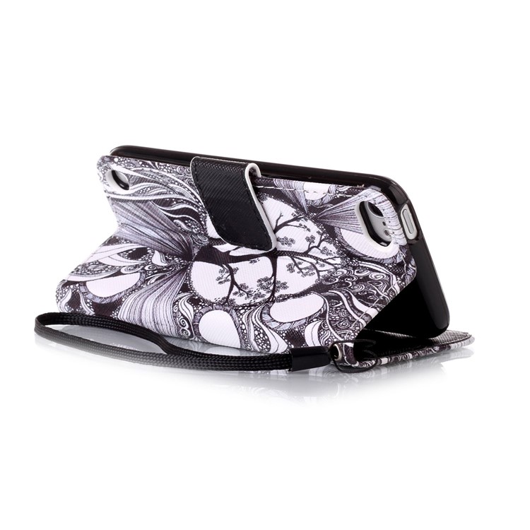 Rhinestone Decor Patterned Wallet Leather Stand Case Cover for iPod Touch 6/5 - Abstract Tree Pattern-3