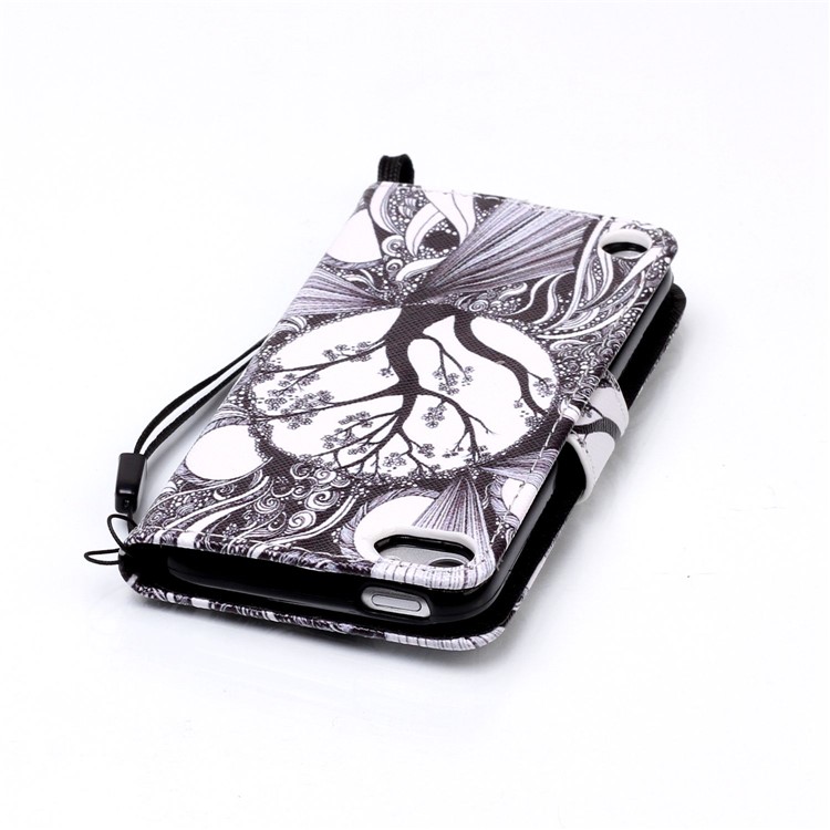 Rhinestone Decor Patterned Wallet Leather Stand Case Cover for iPod Touch 6/5 - Abstract Tree Pattern-4
