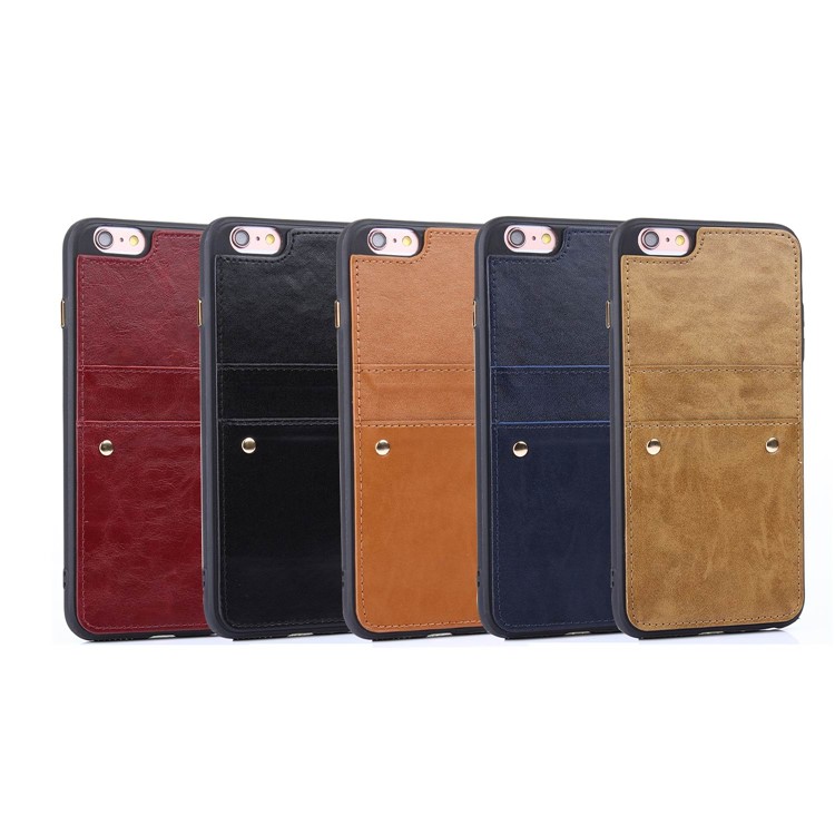 LC.IMEEKE Rivet Leather Coated TPU Card Slot Mobile Casing for iPhone 6s/6 - Black-5